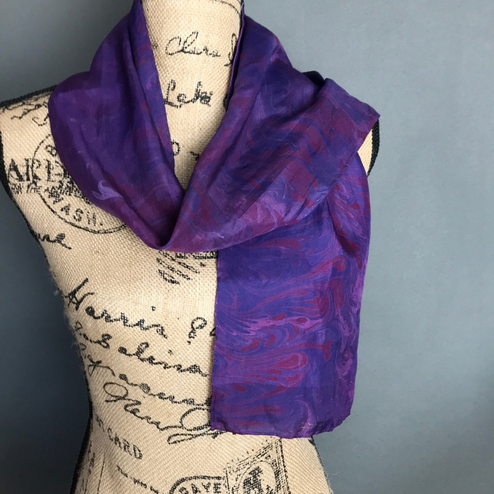 Zohar Silk Chakra Scarf 52”x8” rich purples -pinks